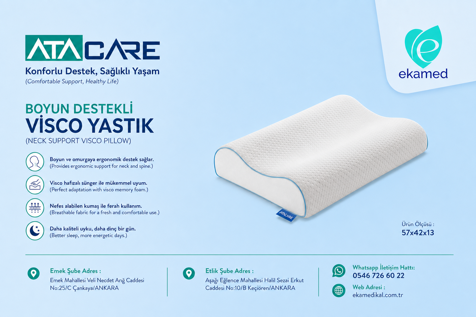 KAVİSLİ VİSCO BOYUN YASTIĞI (57x42x13cm)